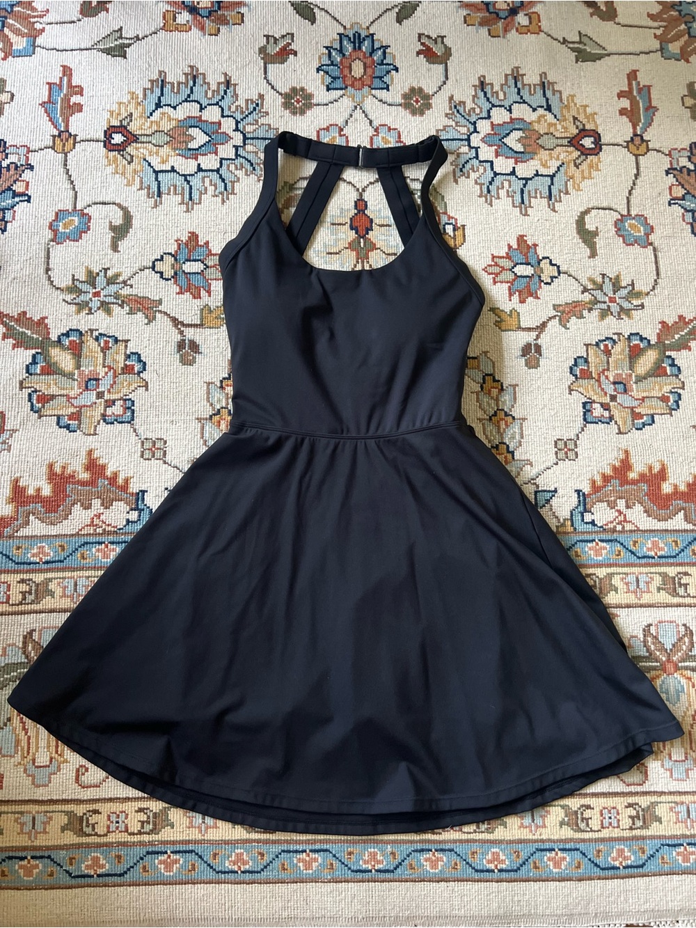Women's Black Fit-and-Flare Athletic Tennis Pickleball Dress with Strappy Back